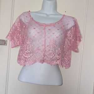 Frederick's of Hollywood Sheer Pink Lace Cropped Top